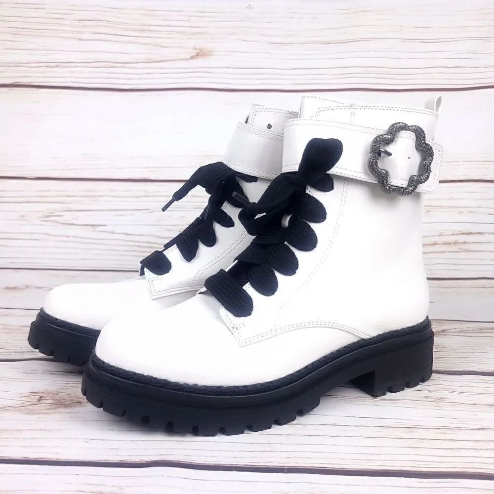 Sam & Libby Samantha Combat Boots White with Black Sole Size 9.5
